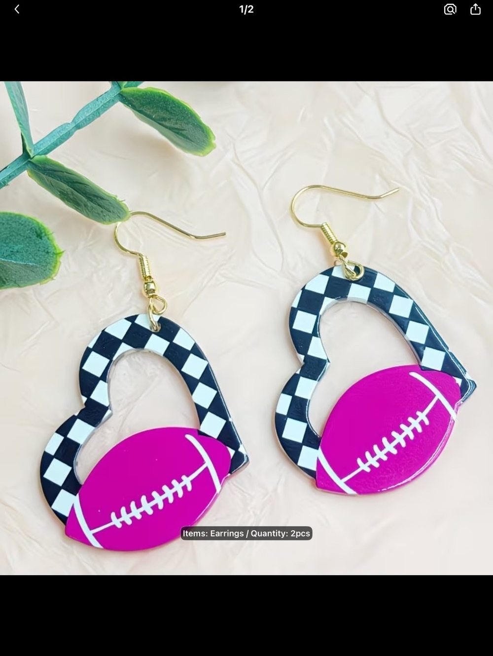 Cute Checkerboard Heart Football Earrings - Fun Sports Jewelry